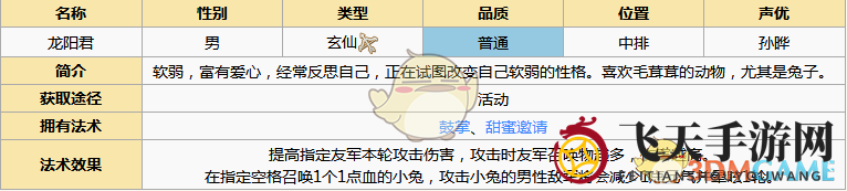 《元气封神》龙阳君图鉴解析